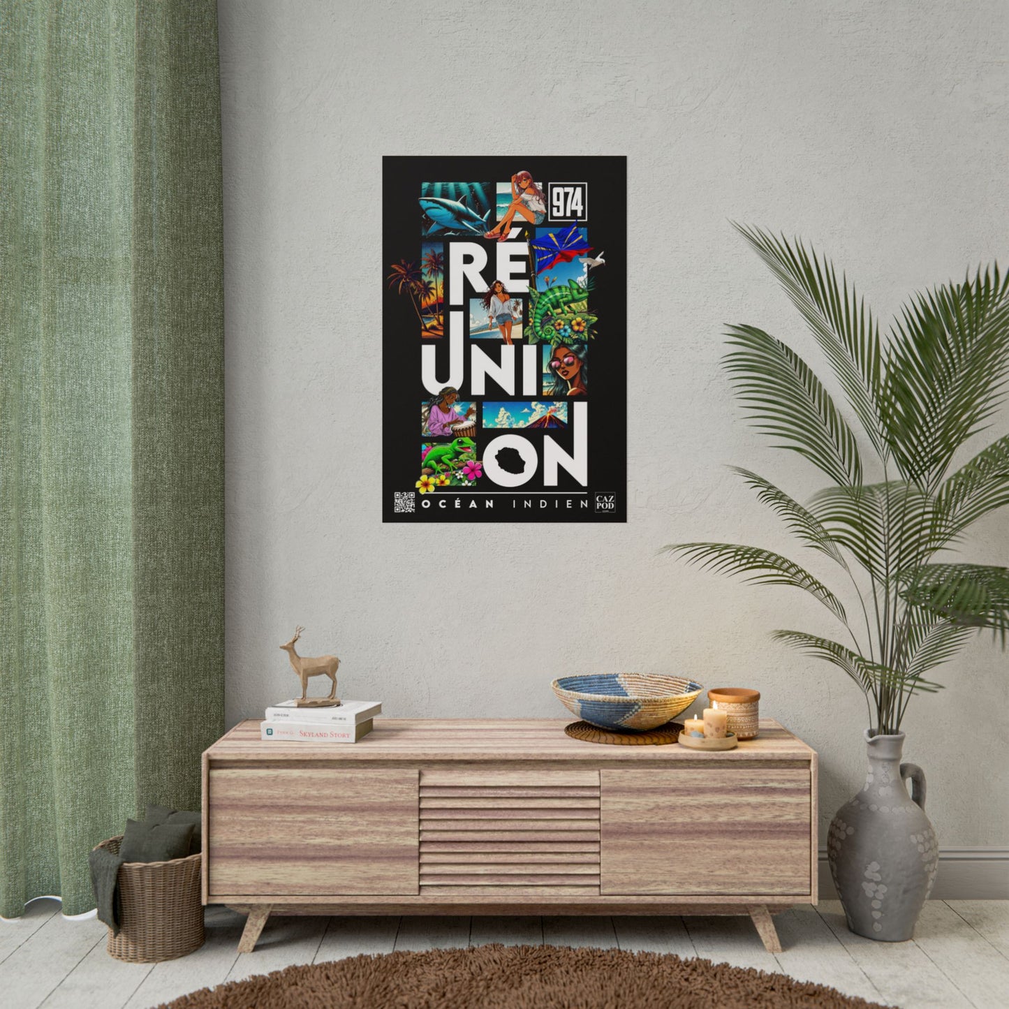 Poster Ile de la Réunion 974 - Manga C25 White
