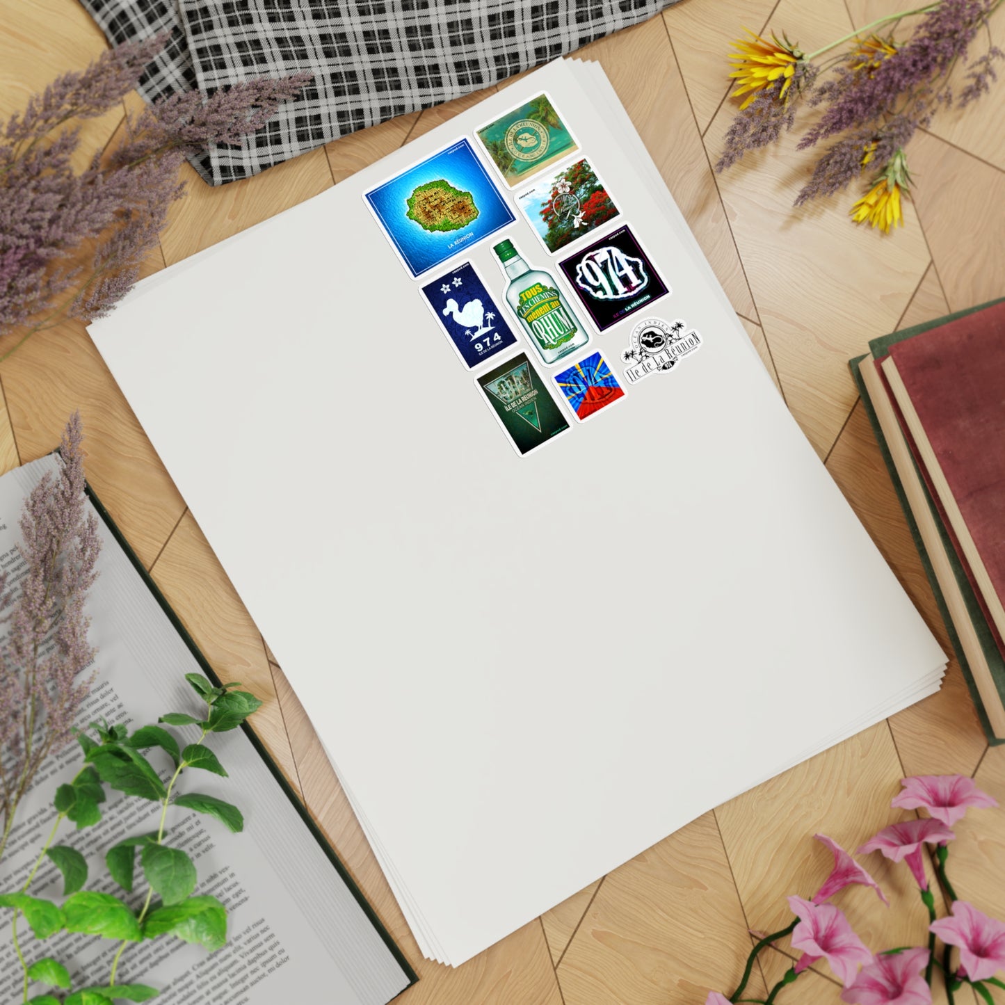 974 Ile de la Réunion - Série 1 - 45 stickers (5 Planches d'autocollants)