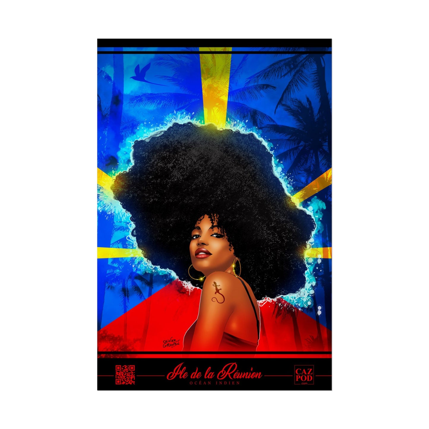 Poster Drapeau réunionnais et kafrine 974