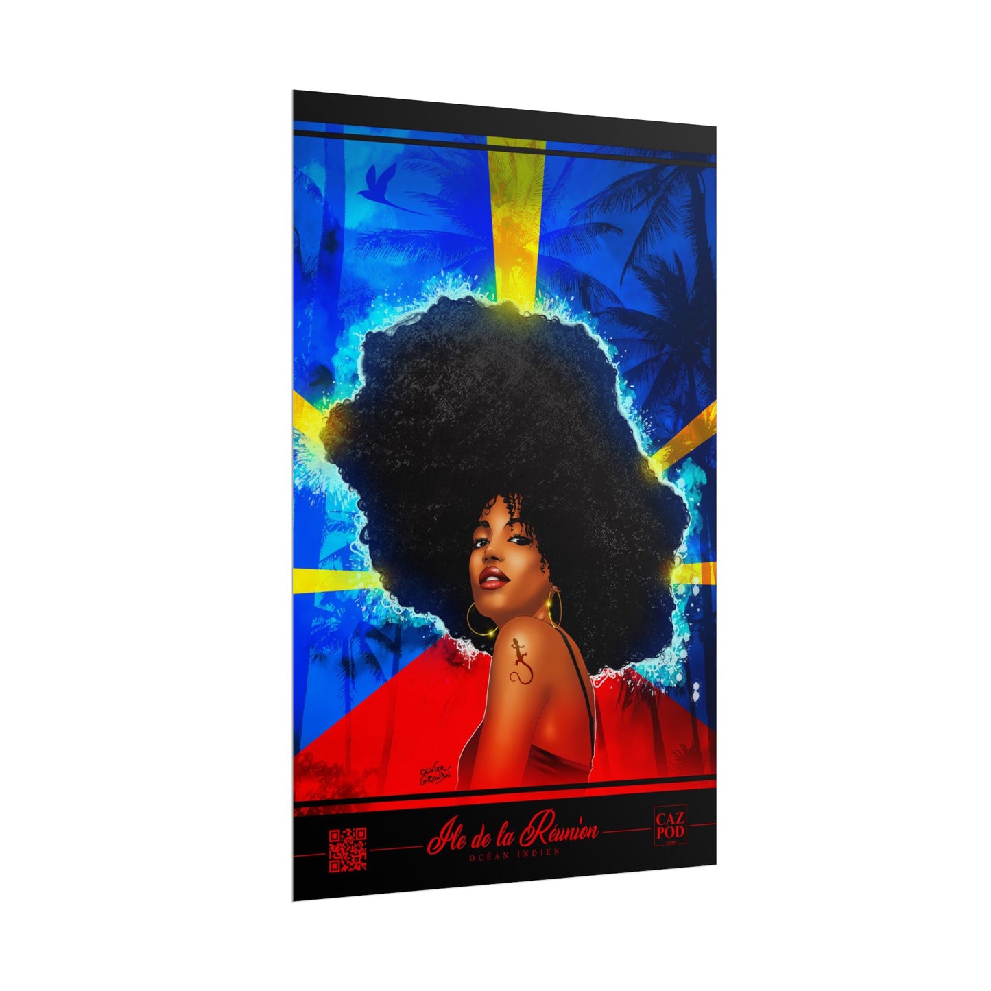 Poster Drapeau réunionnais et kafrine 974