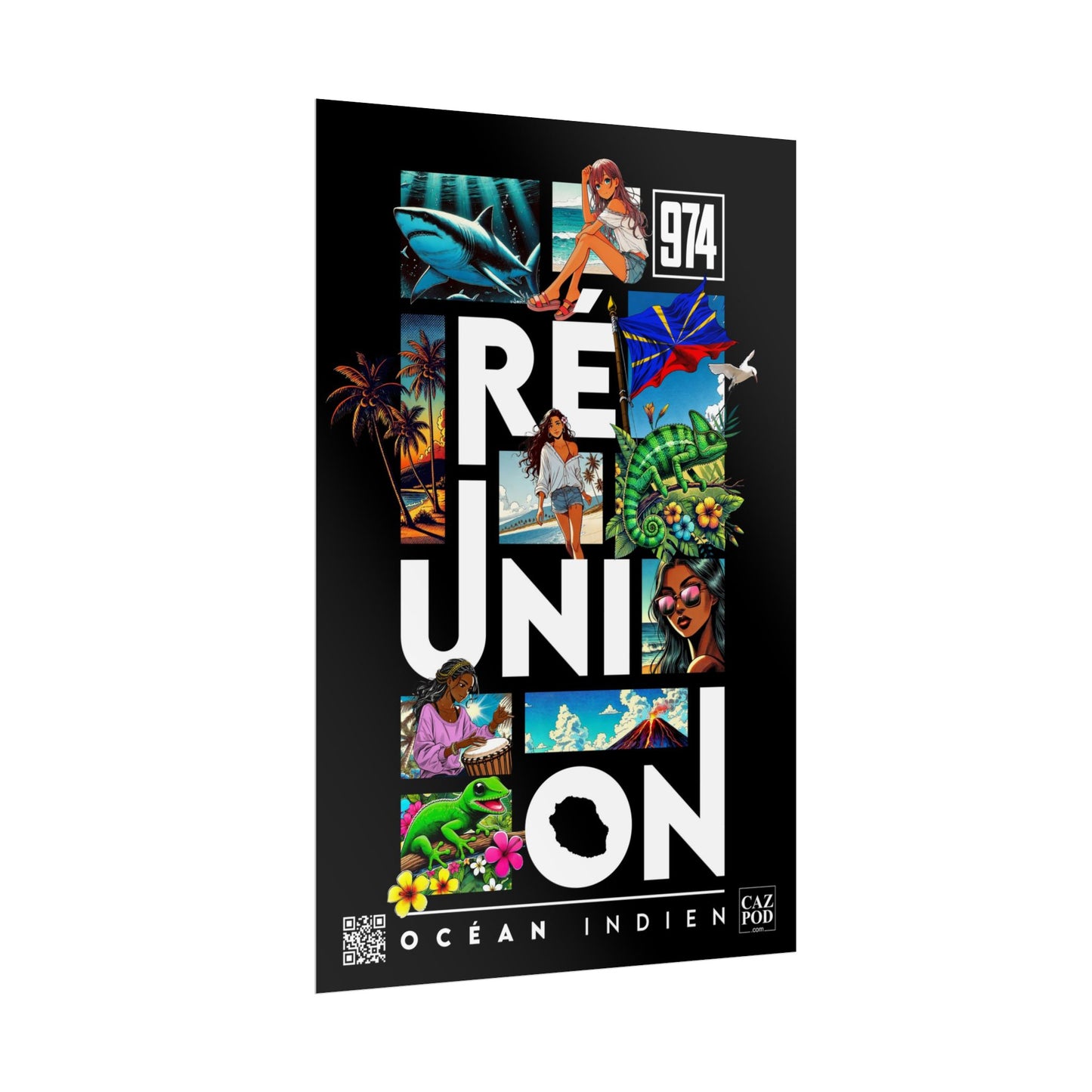 Poster Ile de la Réunion 974 - Manga C25 White