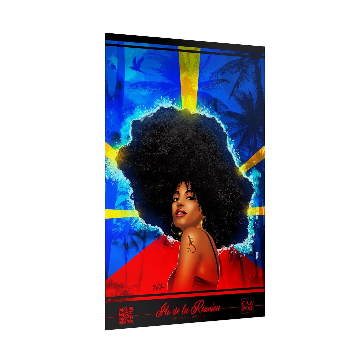 Poster Drapeau réunionnais et kafrine 974