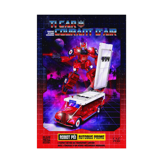 Poster 974 Ile de la Réunion - Autobus Prime – Le Car Courant d’Air Réunionnais | Parodie Rétro Futuriste Transformers