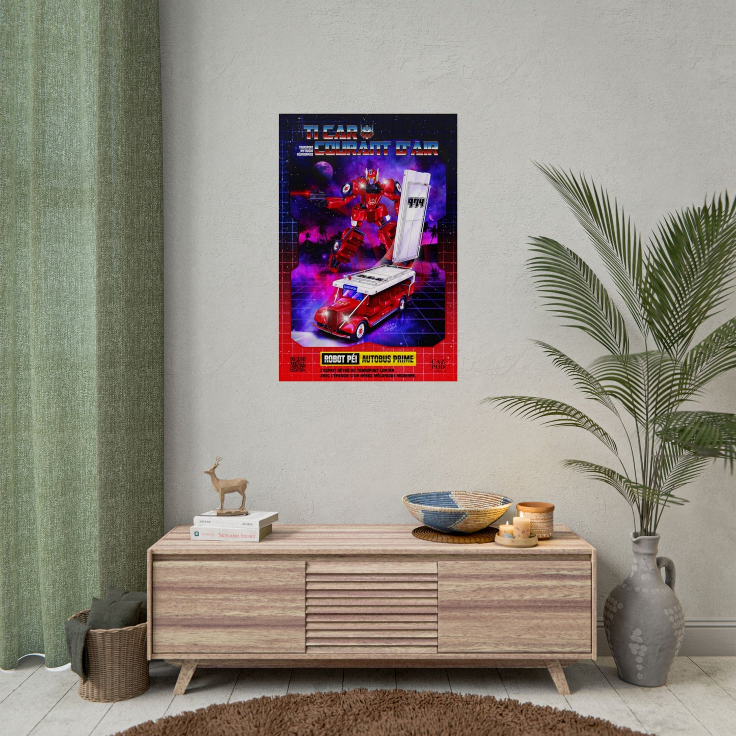 Poster 974 Ile de la Réunion - Autobus Prime – Le Car Courant d’Air Réunionnais | Parodie Rétro Futuriste Transformers