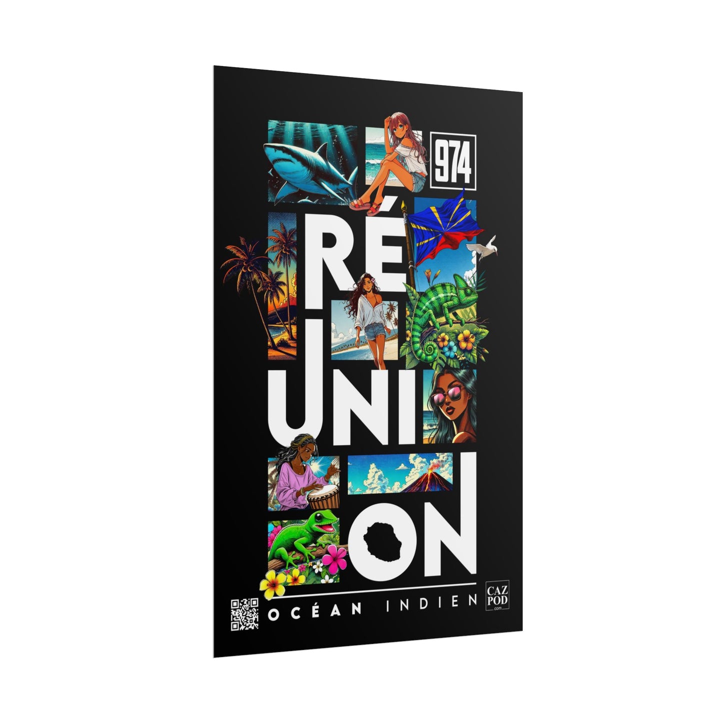 Poster Ile de la Réunion 974 - Manga C25 White