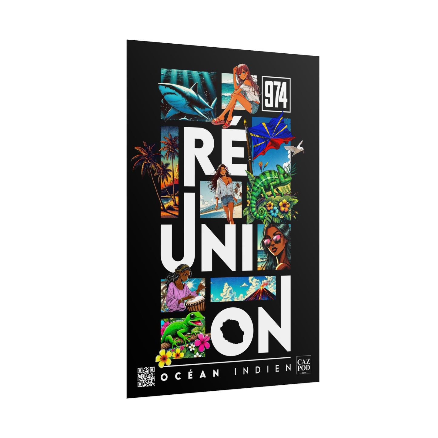 Poster Ile de la Réunion 974 - Manga C25 White