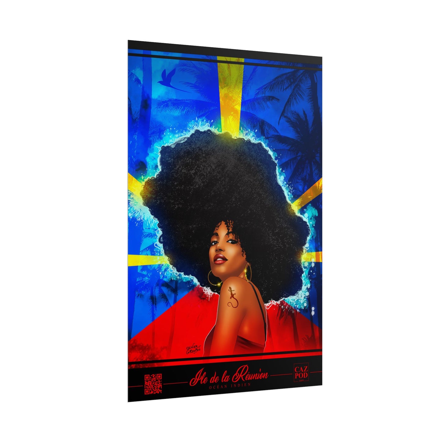 Poster Drapeau réunionnais et kafrine 974