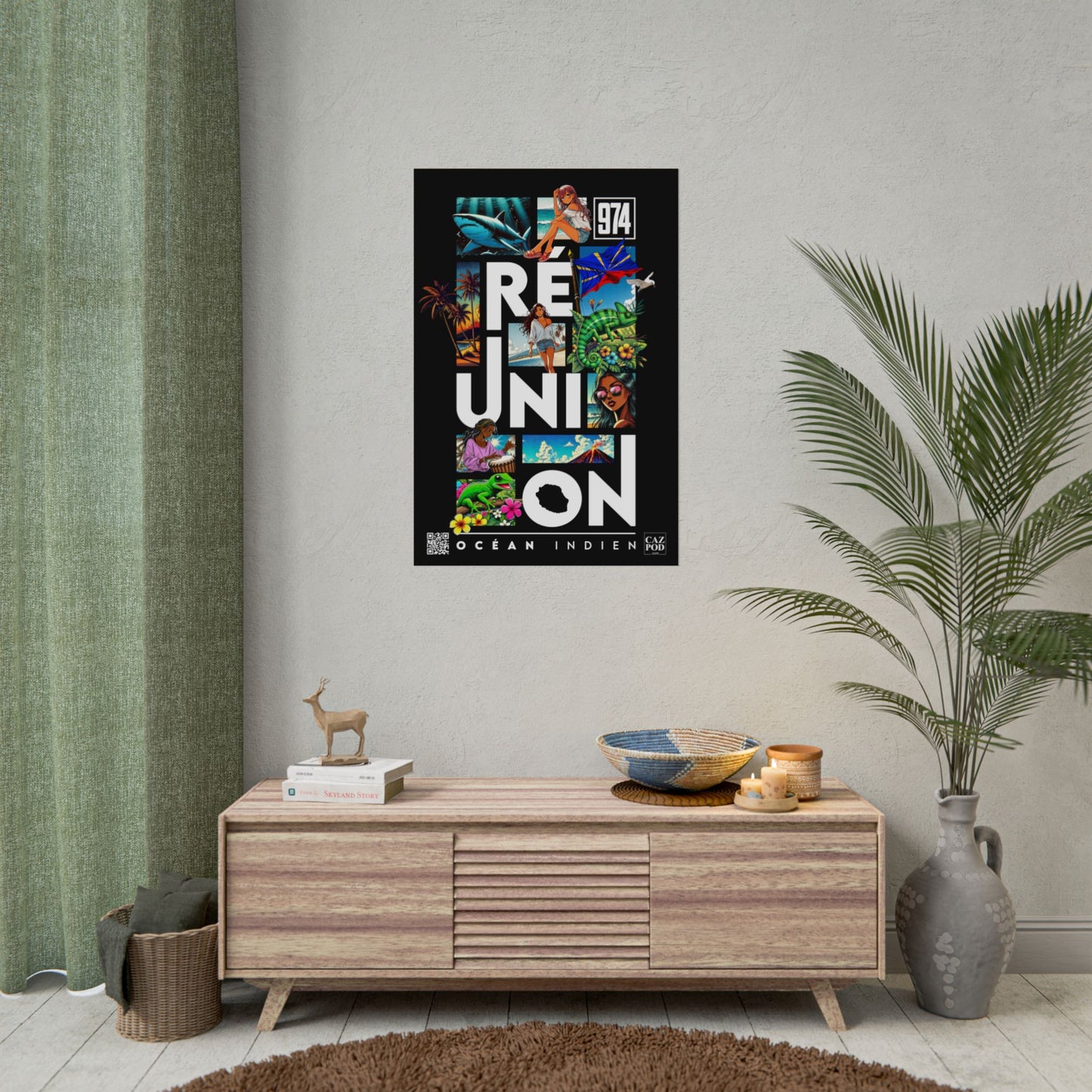 Poster Ile de la Réunion 974 - Manga C25 White