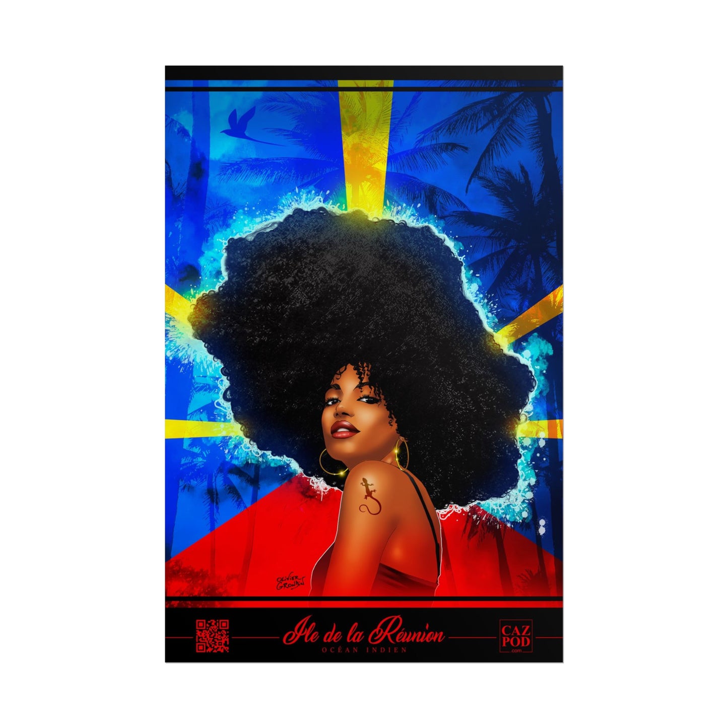 Poster Drapeau réunionnais et kafrine 974