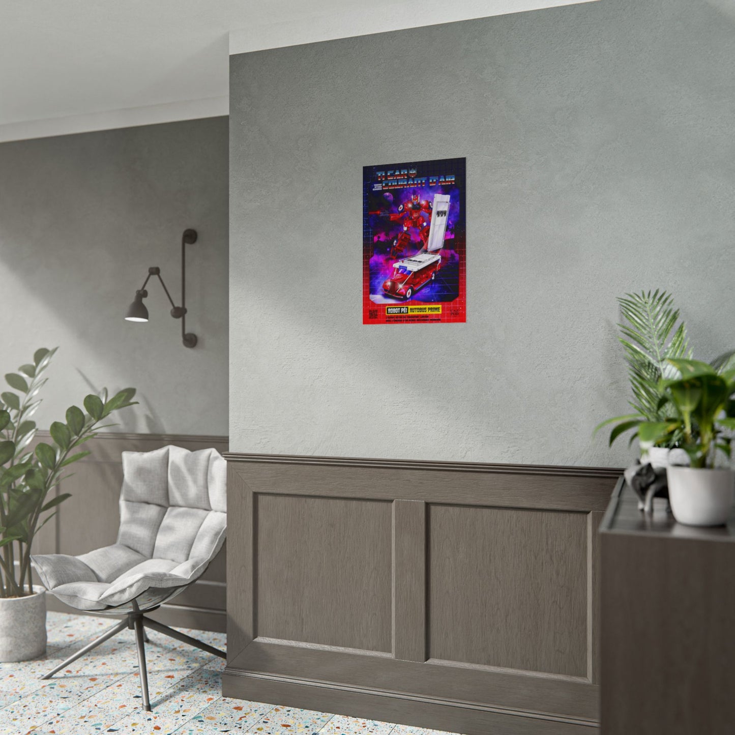 Poster 974 Ile de la Réunion - Autobus Prime – Le Car Courant d’Air Réunionnais | Parodie Rétro Futuriste Transformers