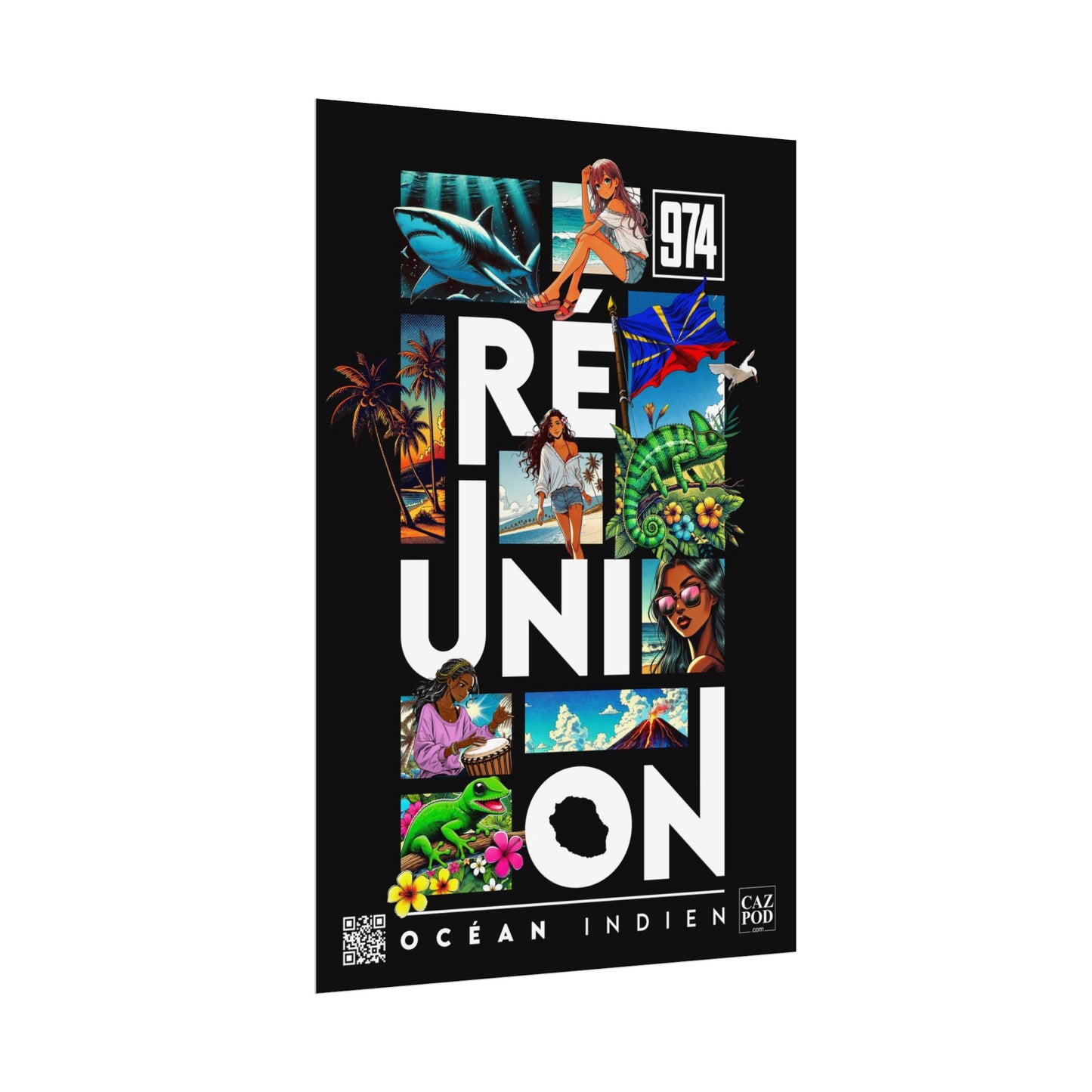 Poster Ile de la Réunion 974 - Manga C25 White