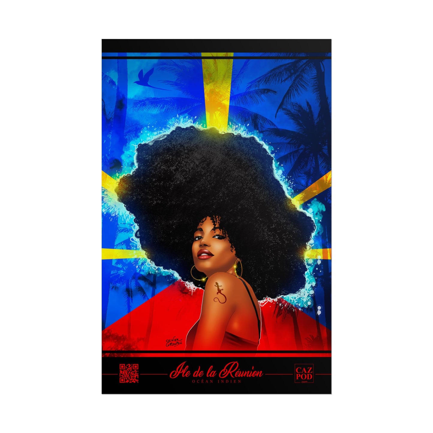 Poster Drapeau réunionnais et kafrine 974