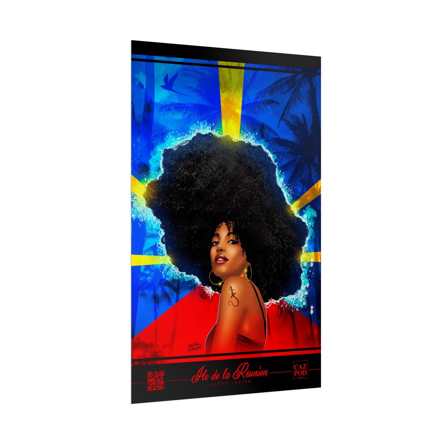 Poster Drapeau réunionnais et kafrine 974