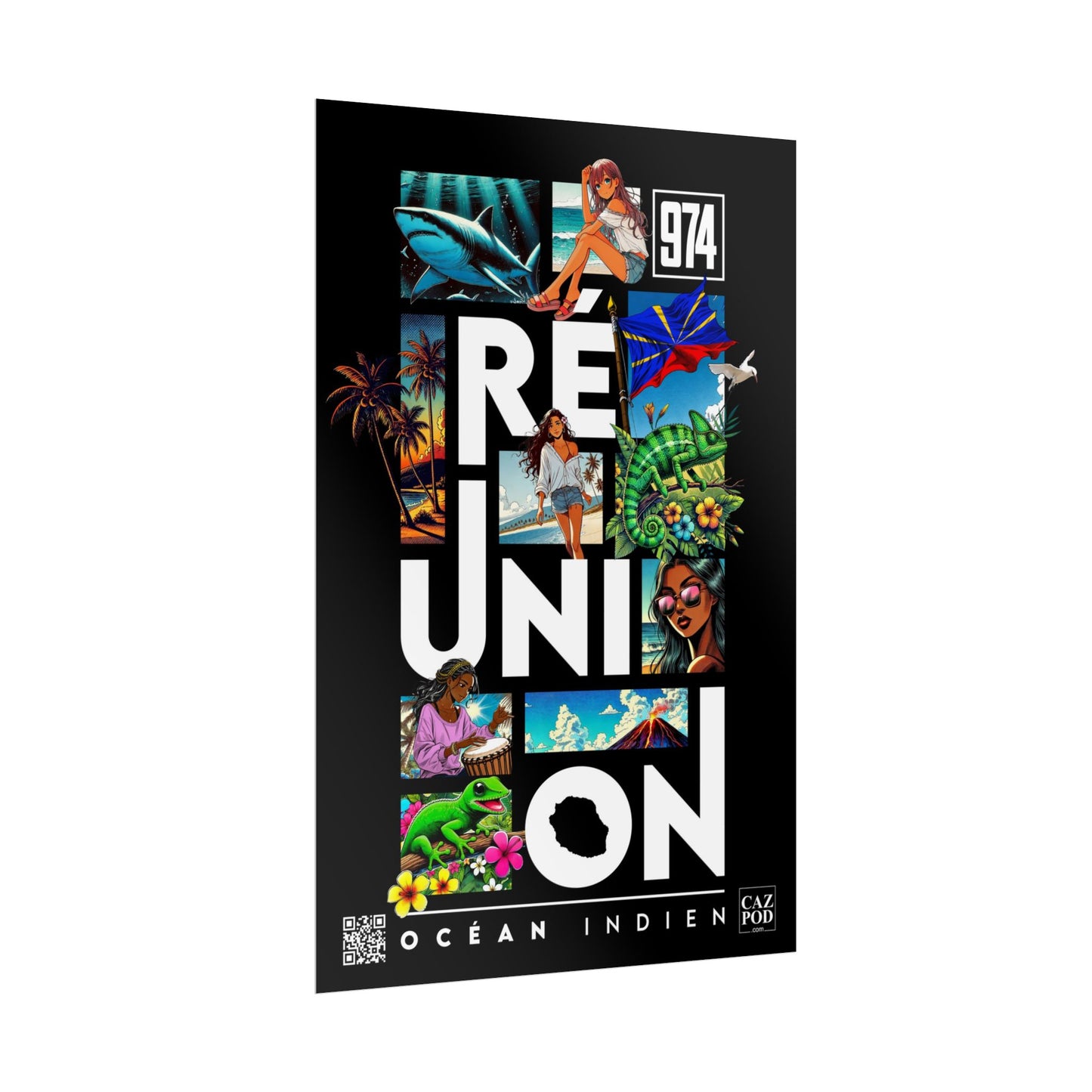 Poster Ile de la Réunion 974 - Manga C25 White