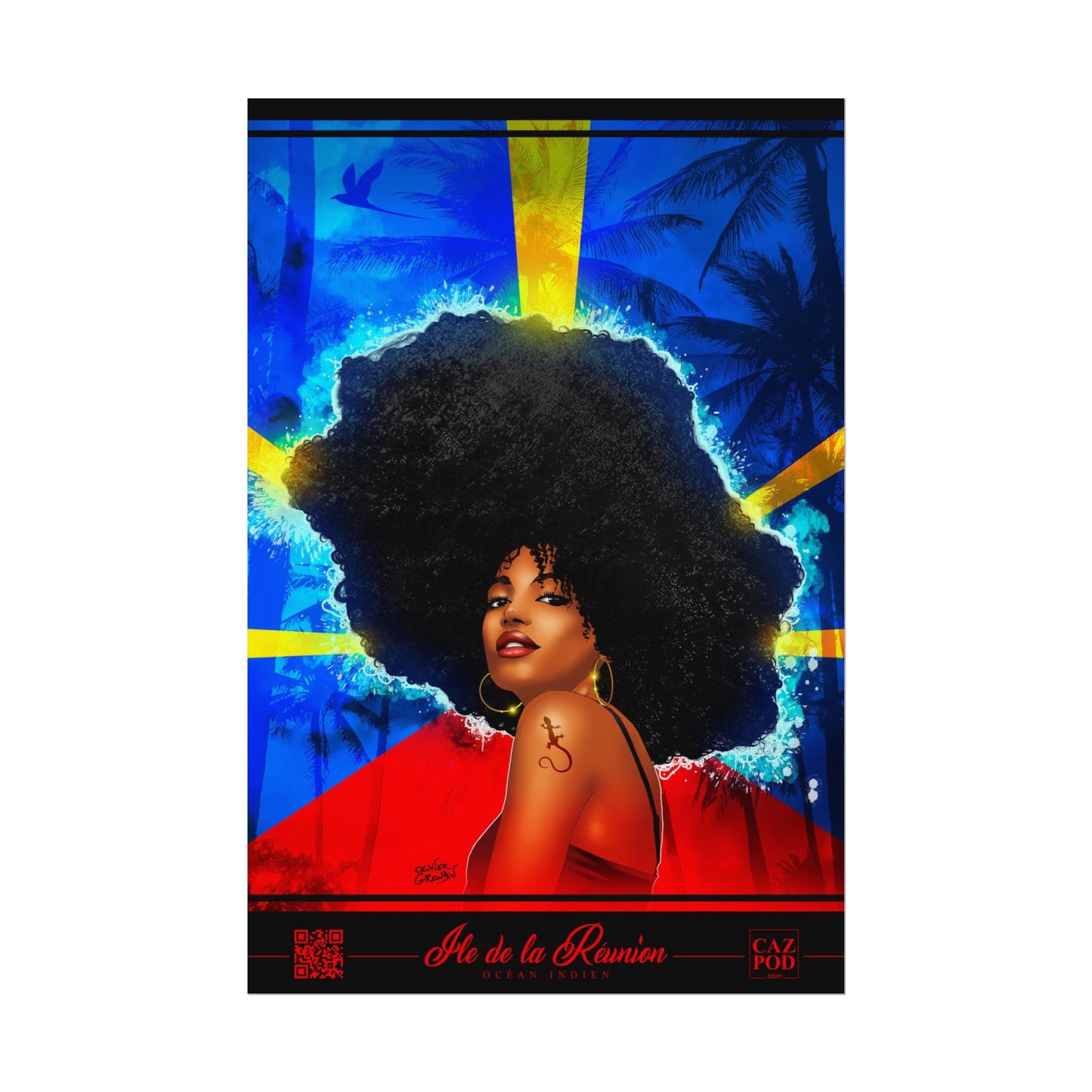 Poster Drapeau réunionnais et kafrine 974