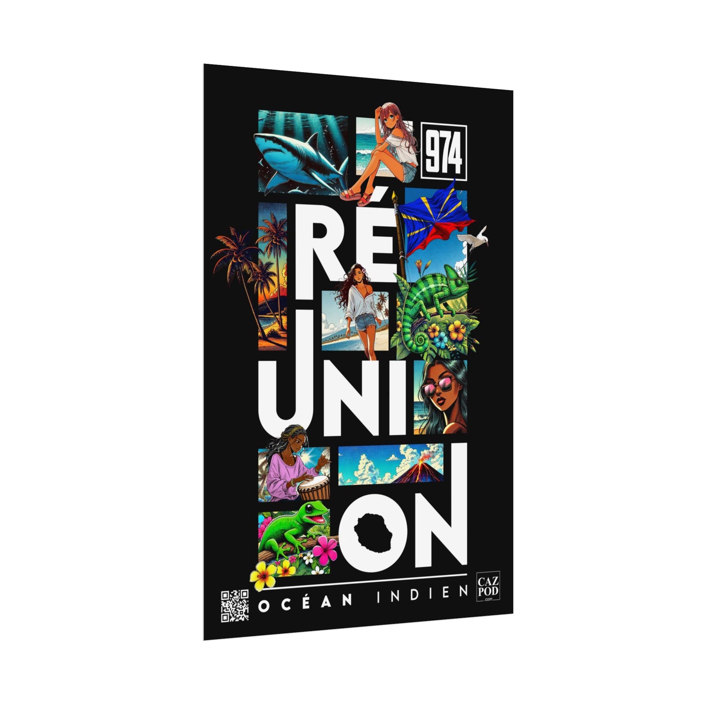Poster Ile de la Réunion 974 - Manga C25 White