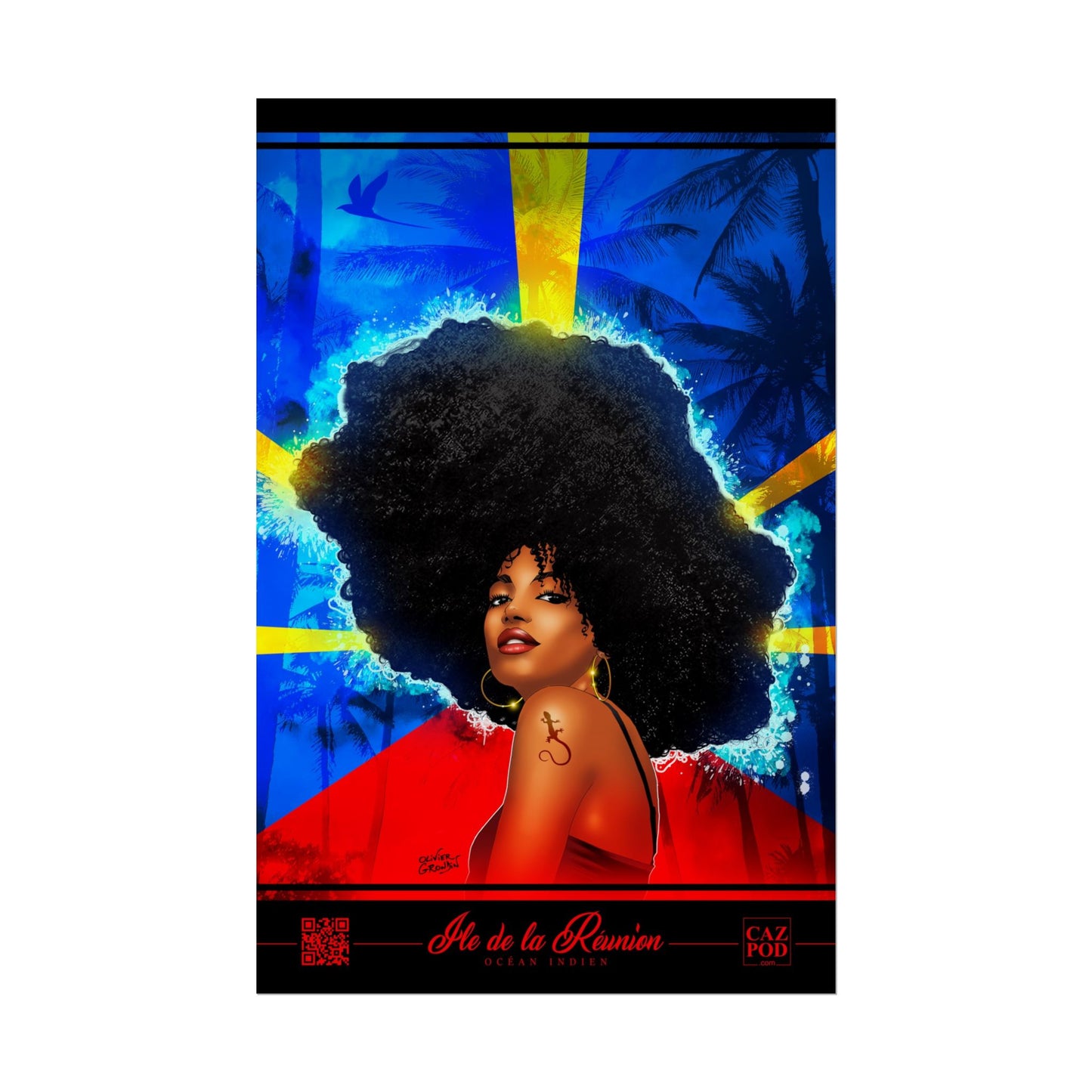 Poster Drapeau réunionnais et kafrine 974