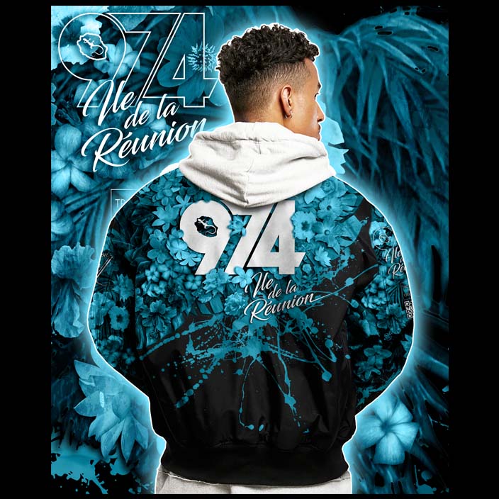 Veste Bomber 974 Ile de la Réunion Tropical flowers
