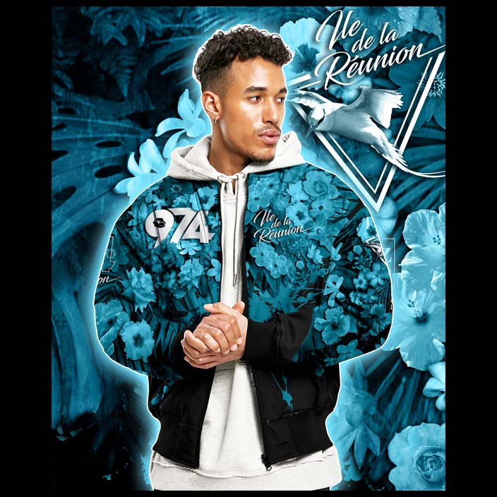 Veste Bomber 974 Ile de la Réunion Tropical flowers