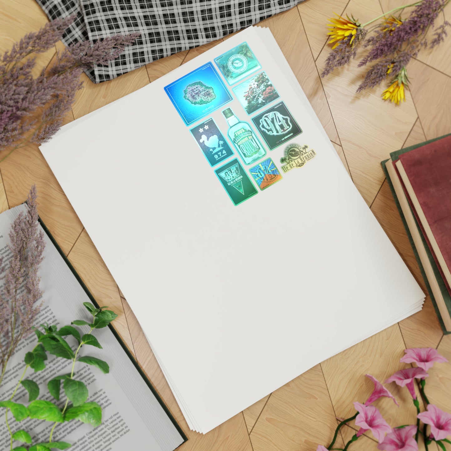 974 Ile de la Réunion - Série 1  -  45 stickers (5 Planches d'autocollants)