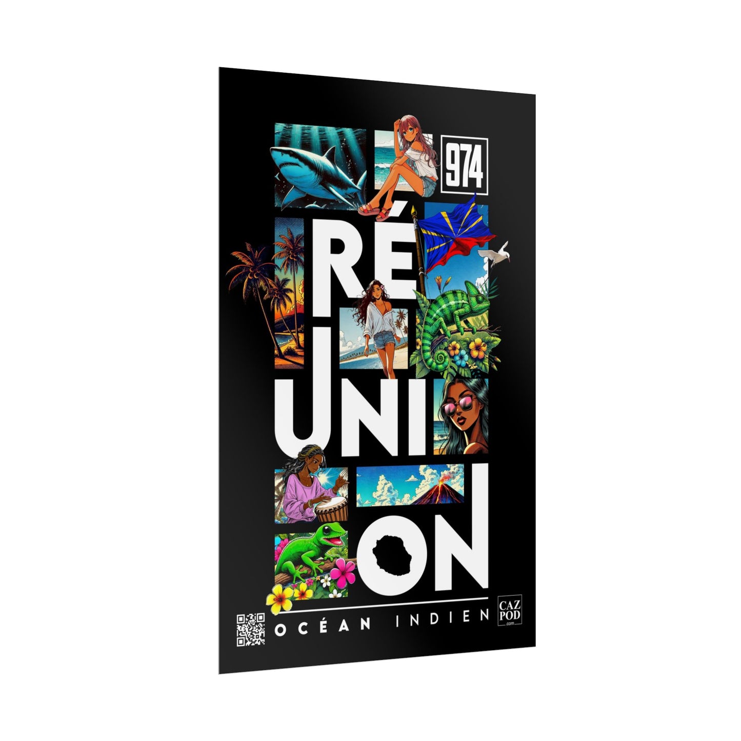 Poster Ile de la Réunion 974 - Manga C25 White