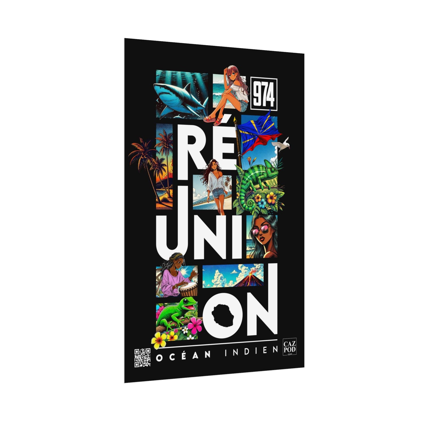 Poster Ile de la Réunion 974 - Manga C25 White