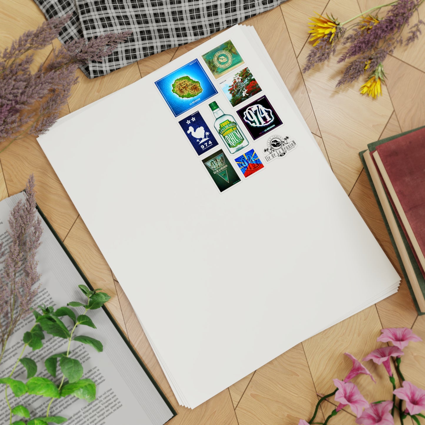 974 Ile de la Réunion - Série 1  -  45 stickers (5 Planches d'autocollants)