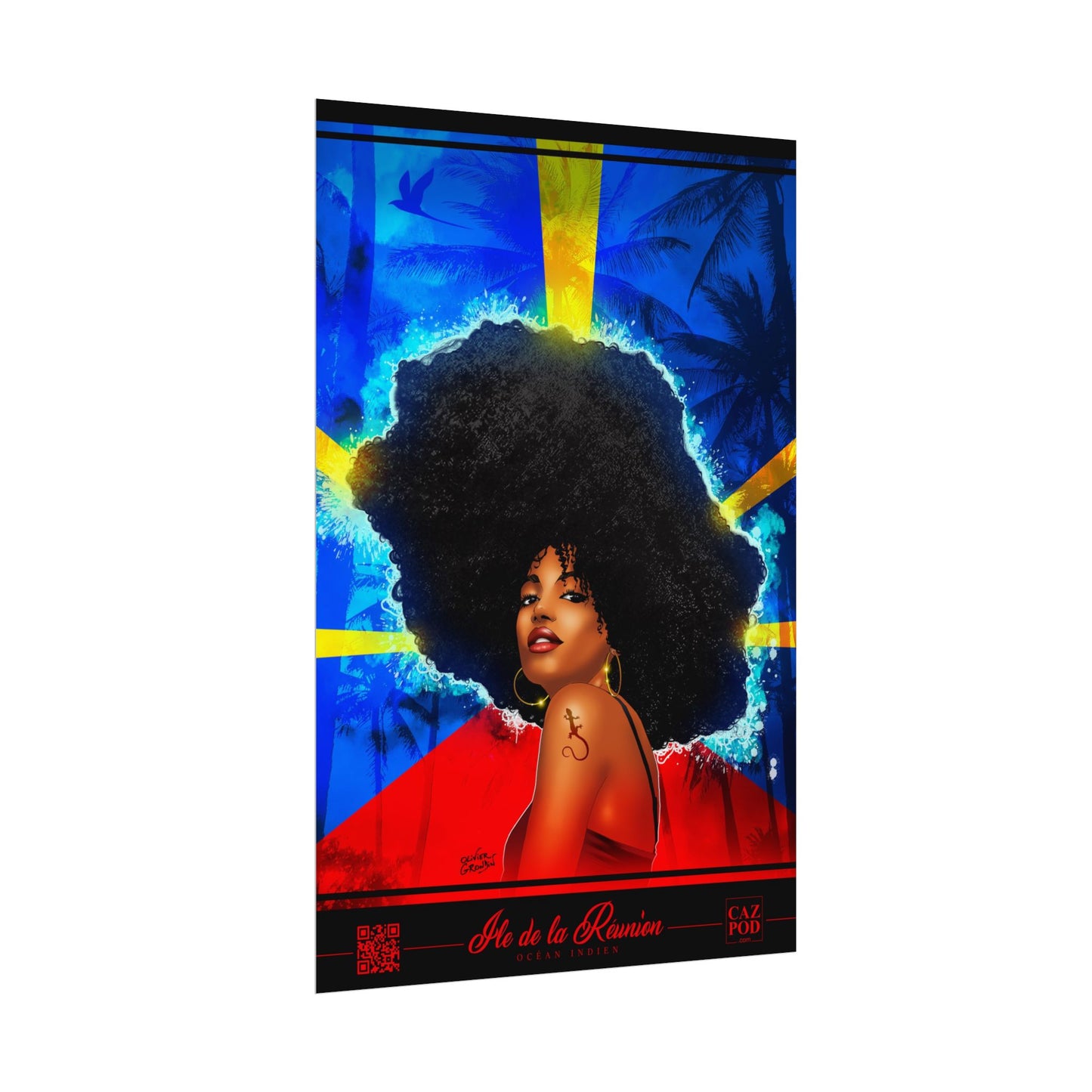 Poster Drapeau réunionnais et kafrine 974