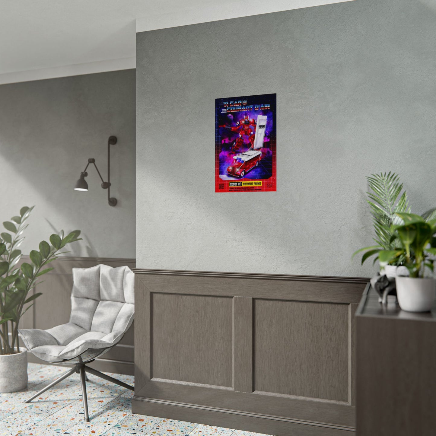 Poster 974 Ile de la Réunion - Autobus Prime – Le Car Courant d’Air Réunionnais | Parodie Rétro Futuriste Transformers