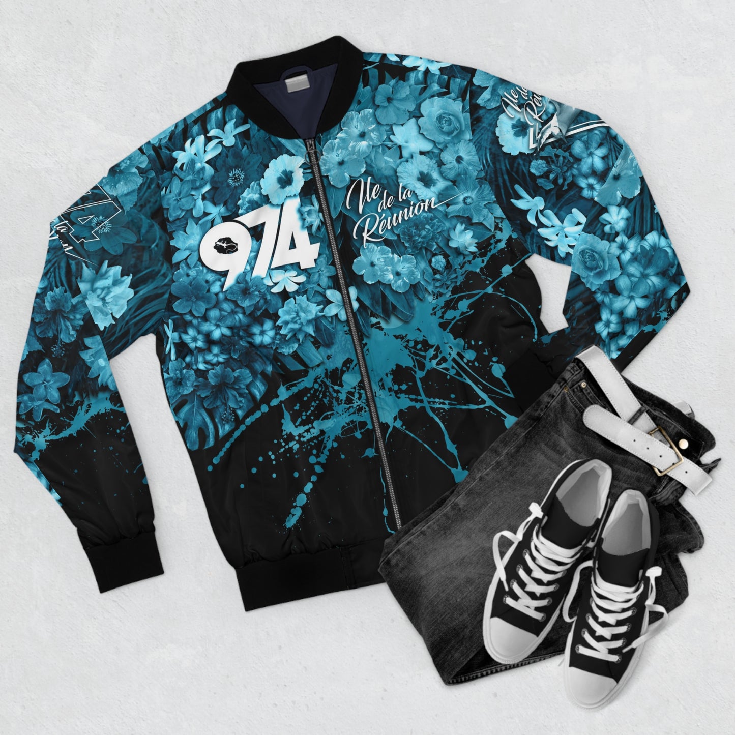 Veste Bomber 974 Ile de la Réunion Tropical flowers