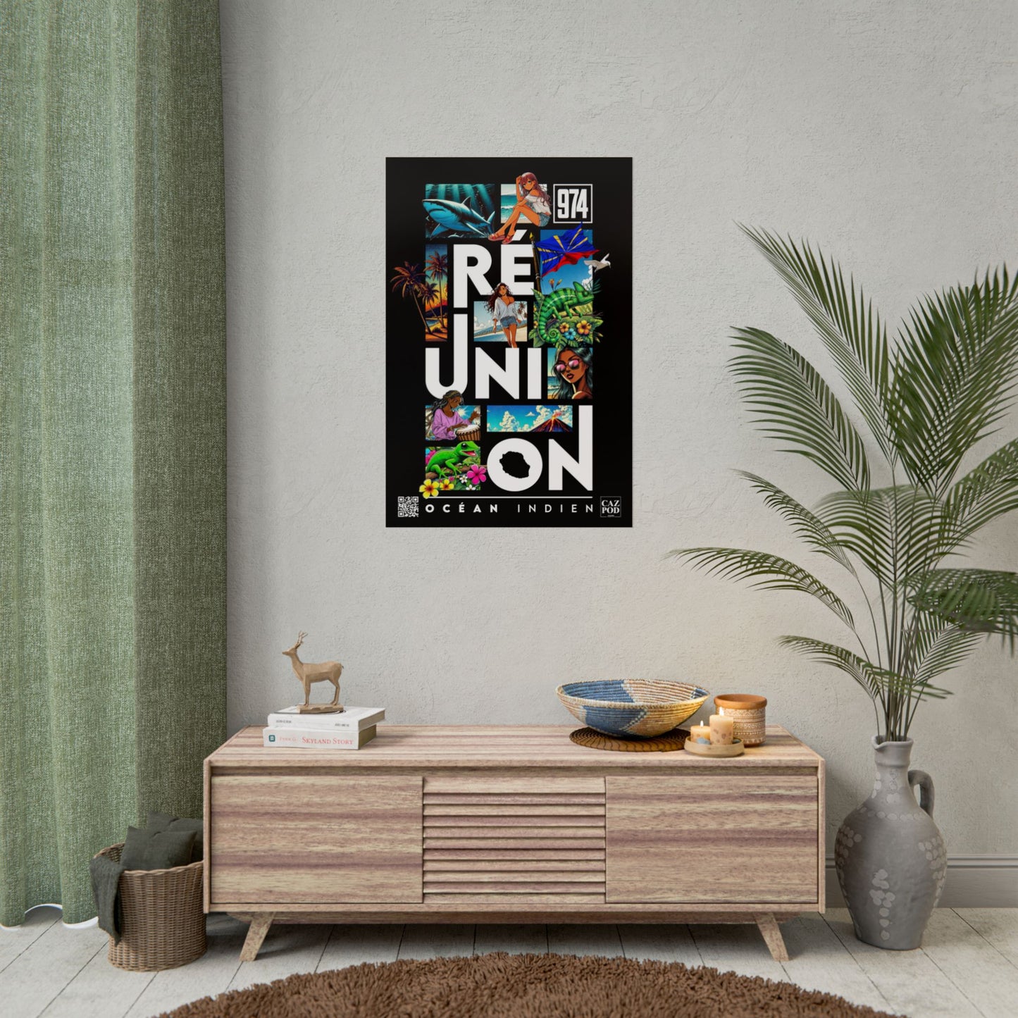 Poster Ile de la Réunion 974 - Manga C25 White