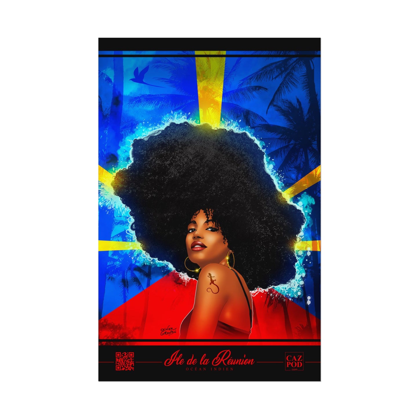 Poster Drapeau réunionnais et kafrine 974